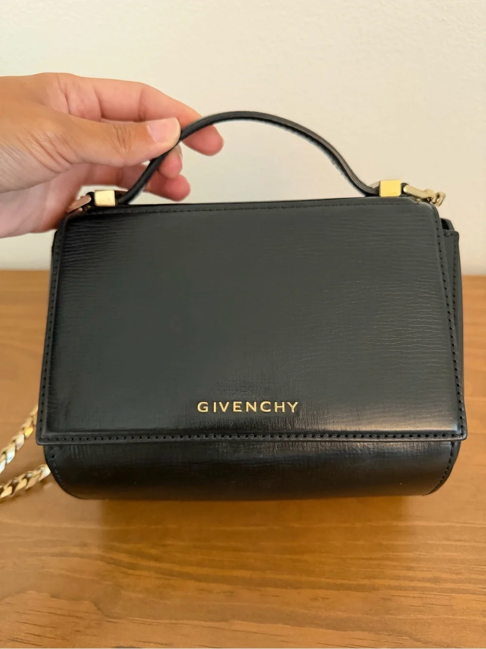 Givenchy Pandora Box Chain Shoulder Bag in Black Calf Leather